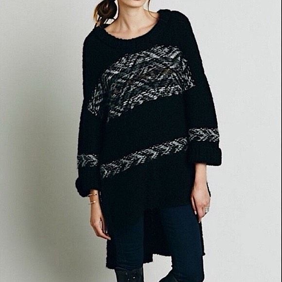 Free People Size XS huge fairisle  Alpaca Poncho high low very oversized - Picture 1 of 8